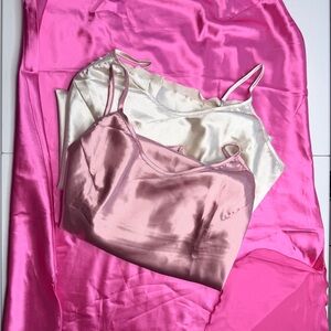 Satin Pajama Cami Bundle 1X Pink Cream Brown NEW